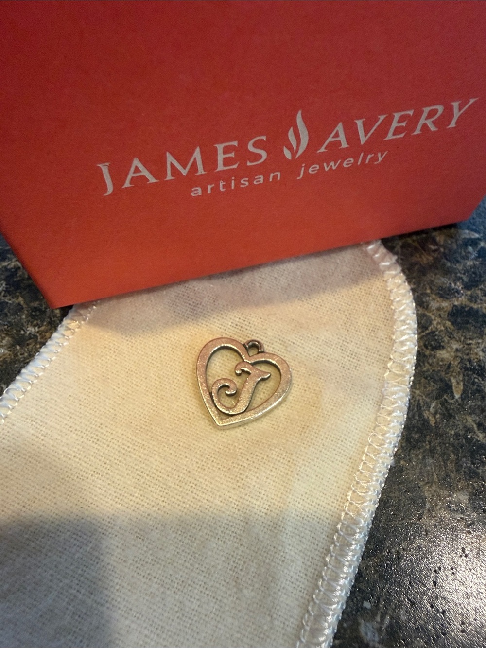 James Avery Silver Heart Initial J Pendant Charm
